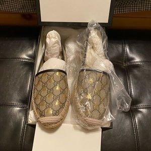 New Women’s Gucci Beige/ebony Bees Espadrilles 8.5